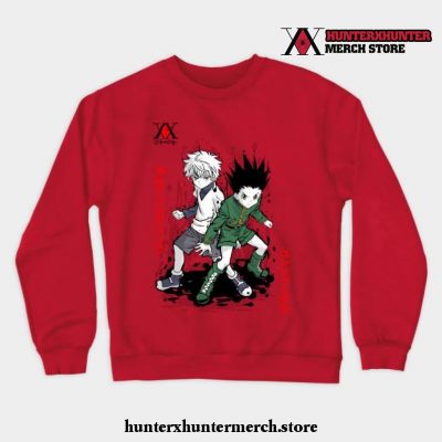 Gon And Killua Anime Crewneck Sweatshirt Red / S