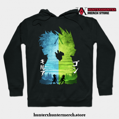 Minimalist Silhouette Gon And Killua Hoodie Black / S