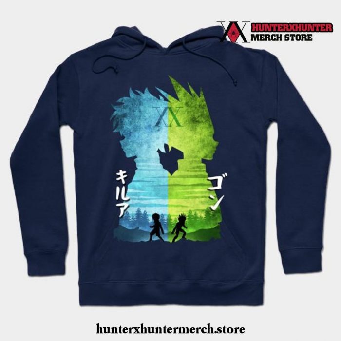 Minimalist Silhouette Gon And Killua Hoodie Navy Blue / S