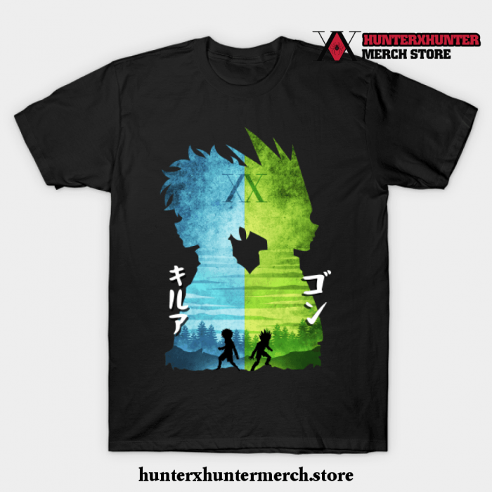 Minimalist Silhouette Gon And Killua T-Shirt Black / S