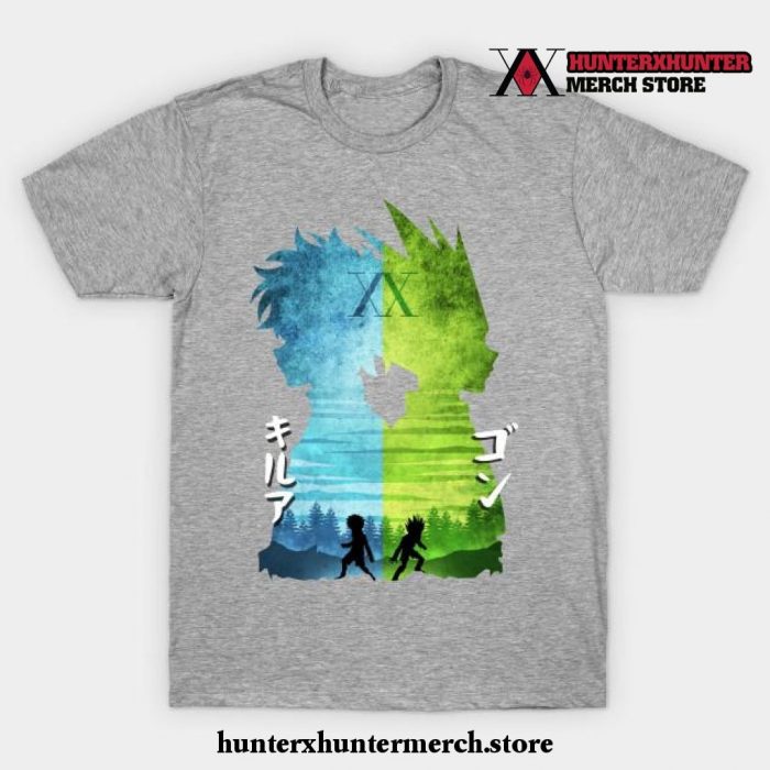 Minimalist Silhouette Gon And Killua T-Shirt Gray / S