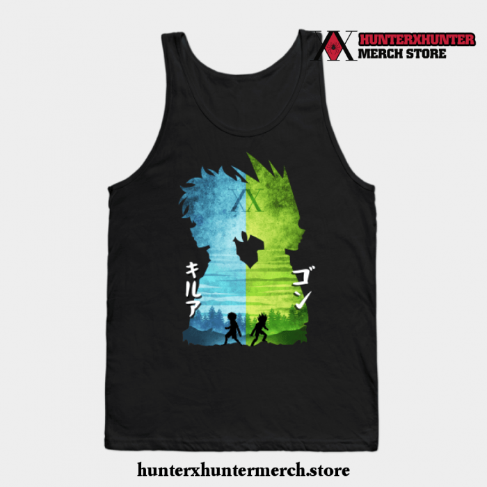 Minimalist Silhouette Gon And Killua Tank Top Black / S