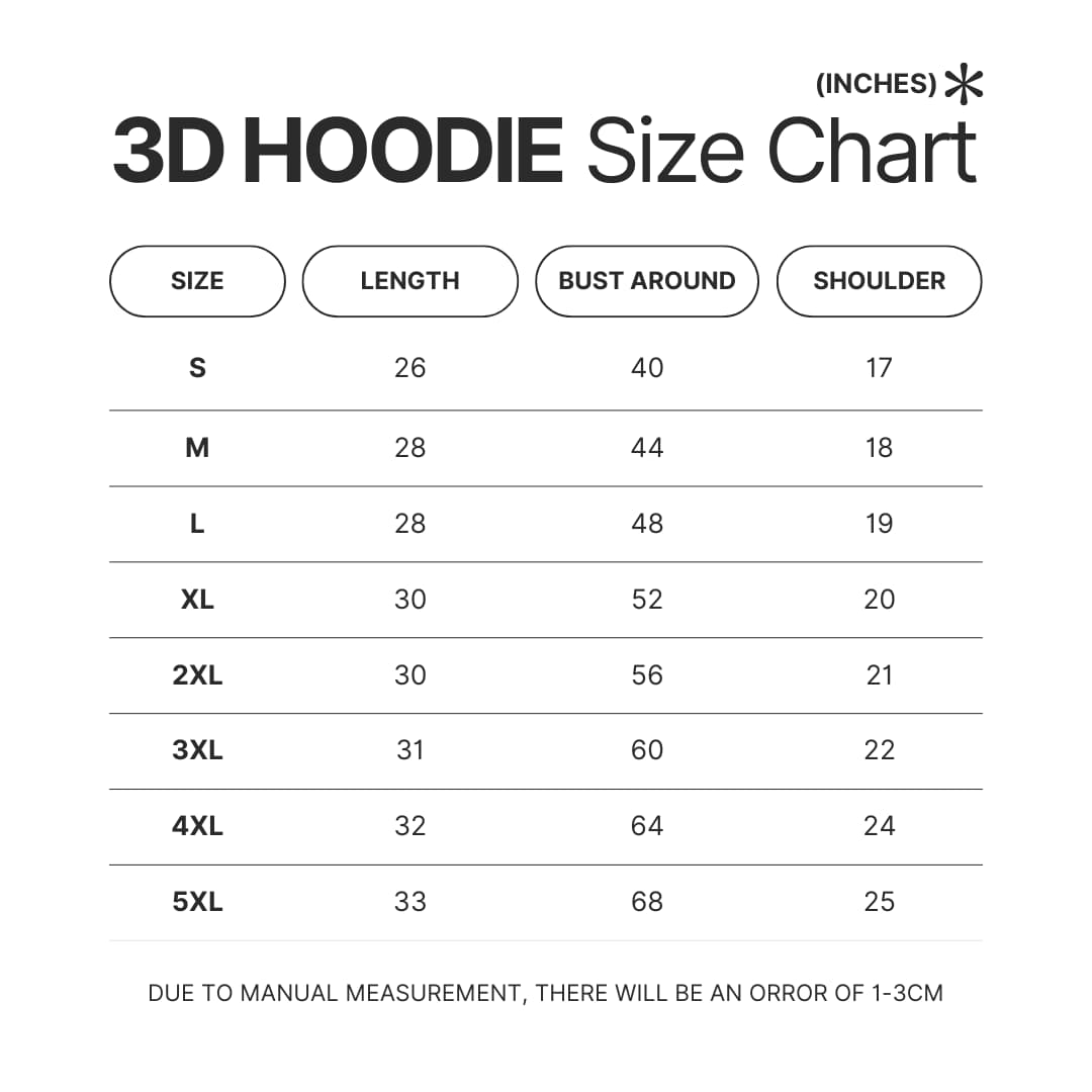 3D Hoodie Size Chart - Hunter X Hunter Store