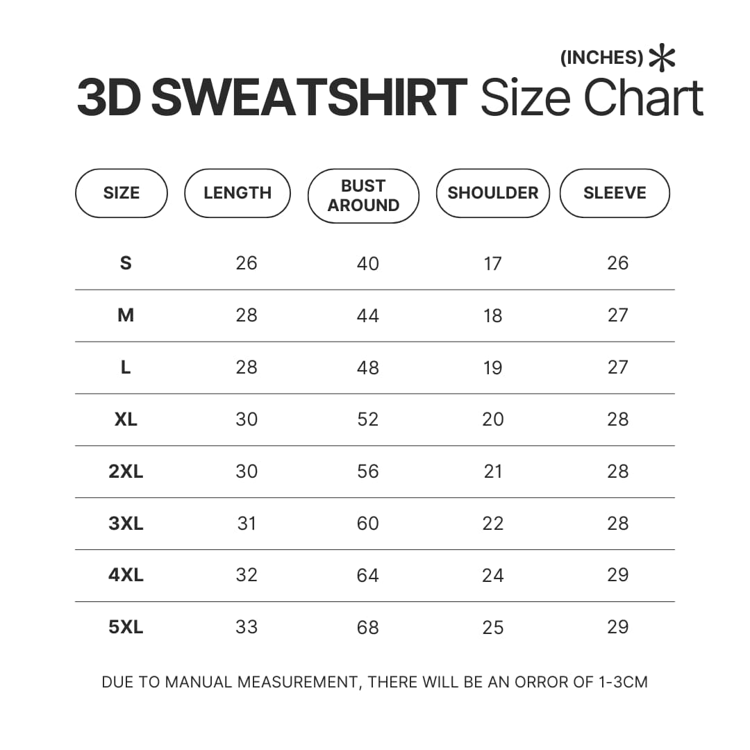 3D Sweatshirt Size Chart - Hunter X Hunter Store