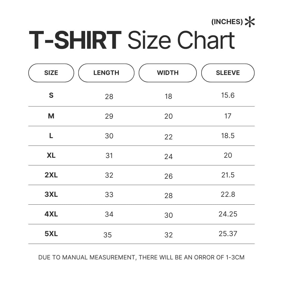 3D T shirt Size Chart - Hunter X Hunter Store