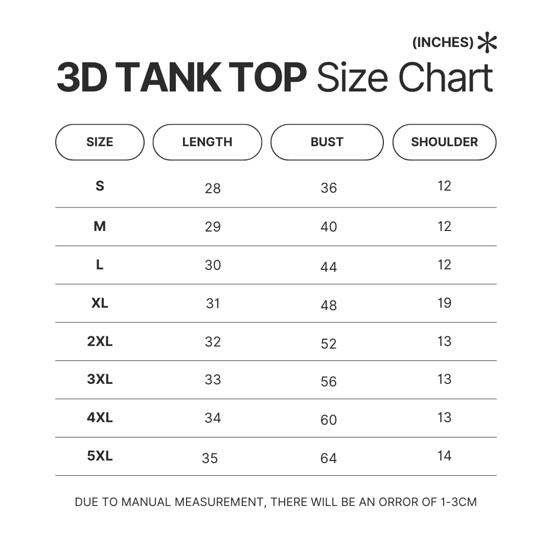 3D Tank Top Size Chart - Hunter X Hunter Store