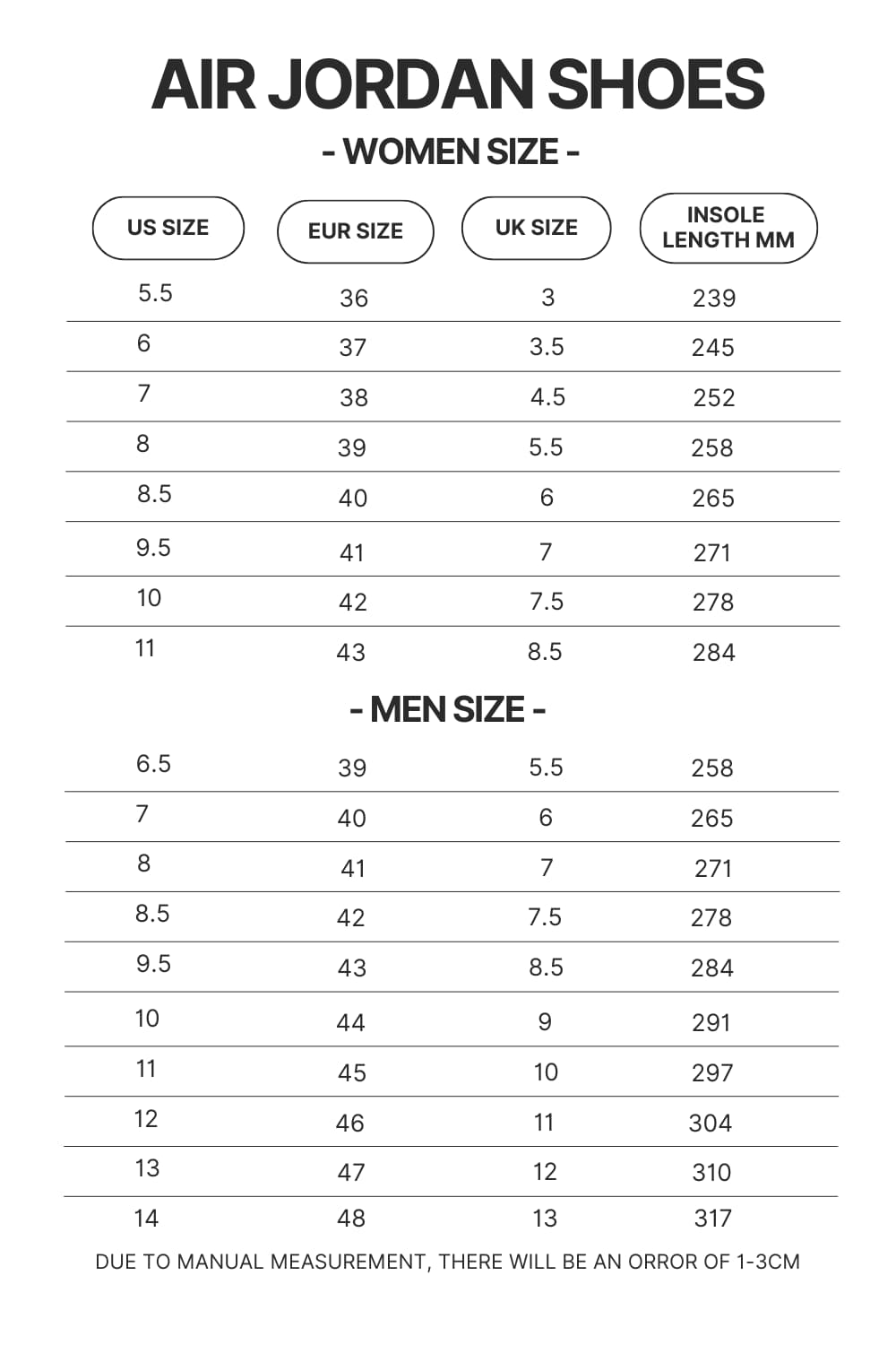 Air Jordan Shoes Size Chart - Hunter X Hunter Store