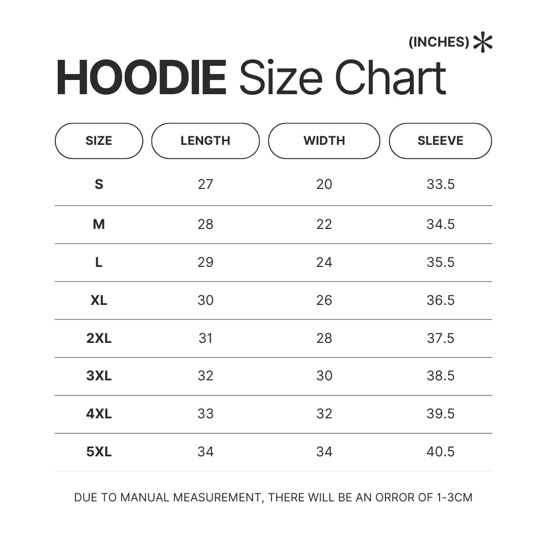 Hoodie Size Chart 1 - Hunter X Hunter Store